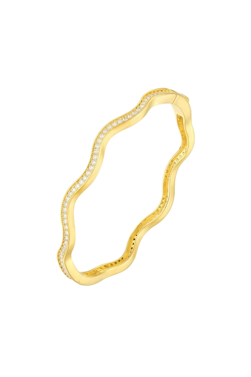 Gold Dune Mirage Bangle by Velvet Desert, stylish bracelet with intricate design, showcased on a neutral background.