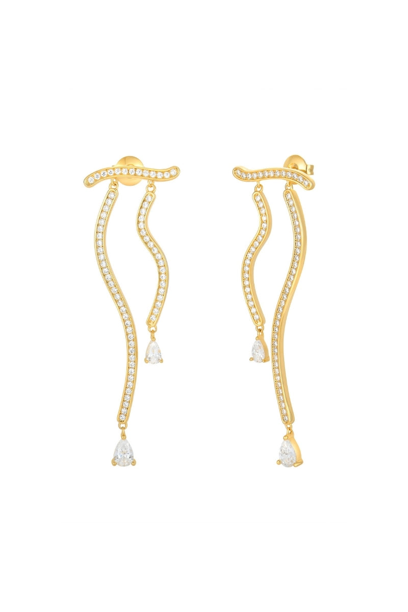 Gold Dune Mirage Drops Earrings by Velvet Desert, featuring elegant, elongated drop design with a sleek, polished finish.