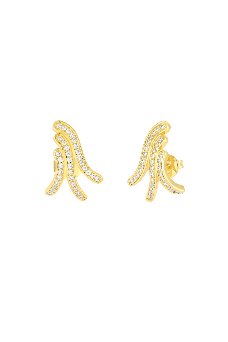 Gold ghost-shaped Dune Mirage earrings by Velvet Desert featuring intricate desert-inspired design.