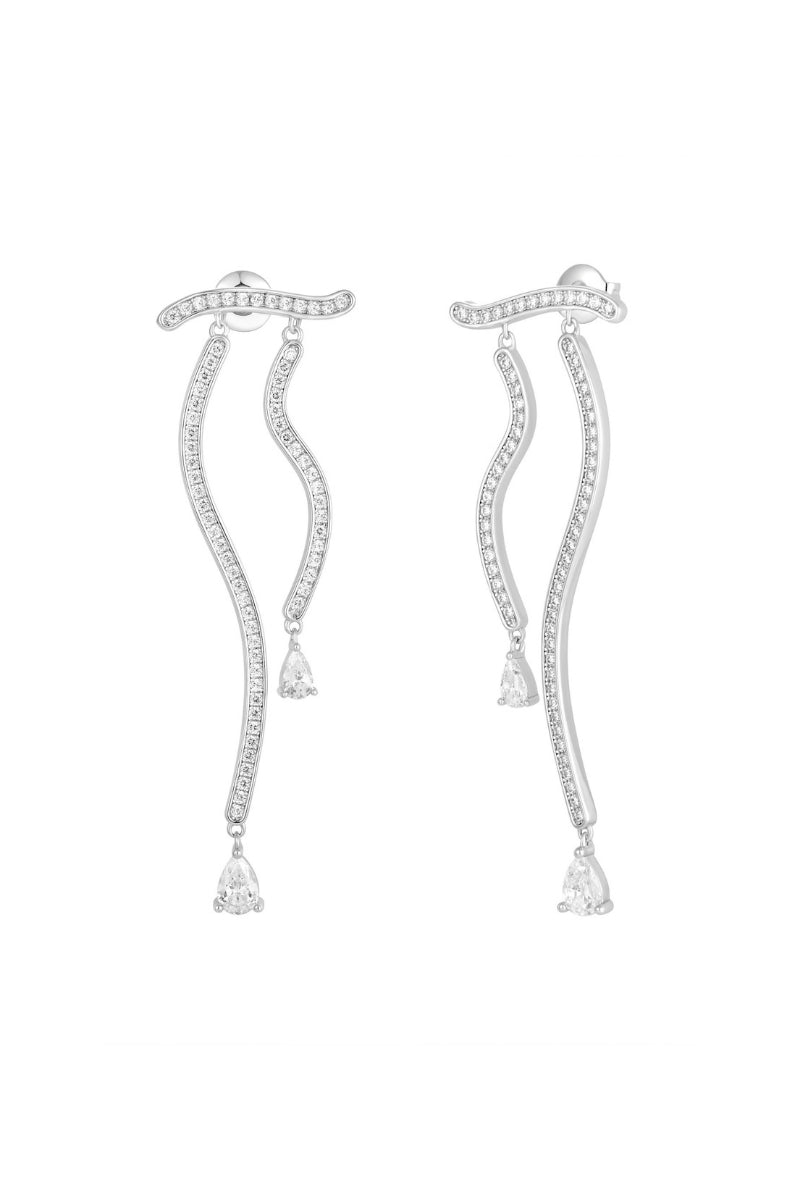 Silver Dune Mirage Long Drop Earring by Velvet Desert, featuring elegant white design with intricate details.