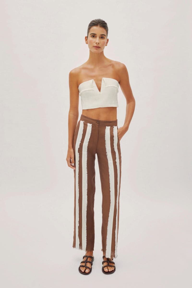 DUNE WHITE LINEN FRINGE V NECK CROP TOP - CULT MIA