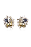 Aidan & Ice yellow Camellia earrings featuring floral design with gold-tone details, stylish and elegant jewelry accessory.