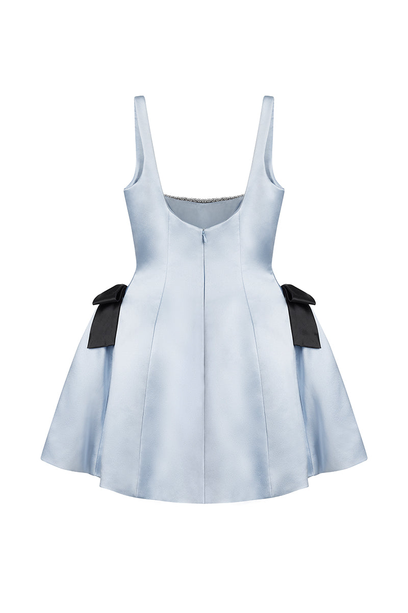 Scarlett Gasque Eclipse Mini Dress in Ice Melt with ghostly back design, fitted silhouette, perfect for stylish occasions.