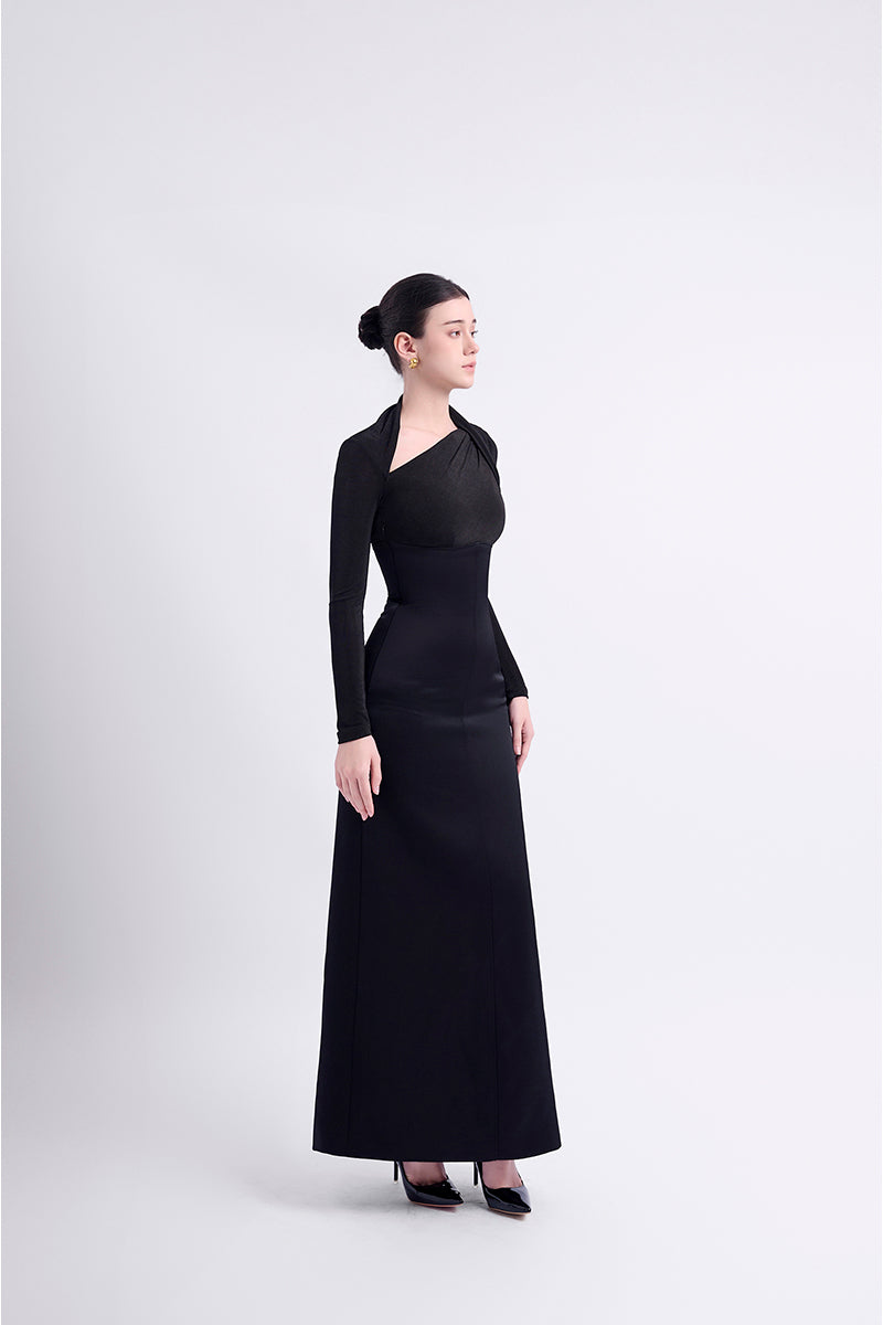 Black Twinkle Kersey Spandex maxi dress by EEGEN STUDIO featuring a fitted silhouette and elegant length.