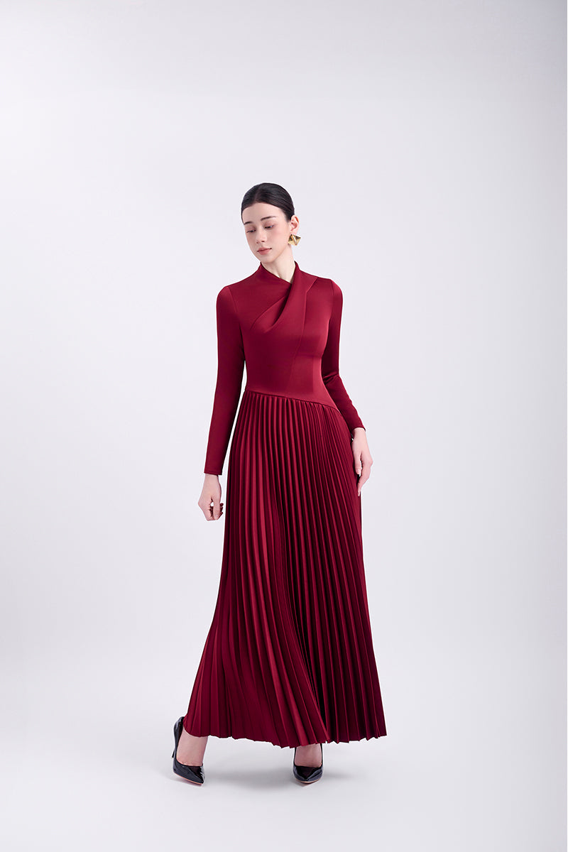 Red mango taffeta maxi dress by EEGEN STUDIO featuring a flowing silhouette and elegant design.