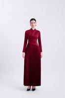 Red mango taffeta maxi dress by EEGEN STUDIO, featuring a flowing silhouette and elegant design.