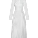 White smooth taffeta silk gown by EEGEN STUDIO, elegant floor-length dress with a flowing design and subtle sheen.