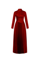 Red mango taffeta maxi dress by EEGEN STUDIO, featuring a flowing silhouette and elegant design.