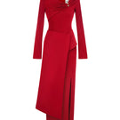 Red Twinkle Knit Maxi Dress by EEGEN STUDIO featuring a flowing silhouette and cozy knit fabric.