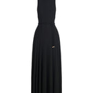 Black Peper Rib Knit Maxi Dress by EEGEN STUDIO, featuring a fitted ribbed knit fabric and elegant long length.