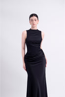 Black EEGEN STUDIO Floss Sheer Silk Maxi Dress, flowing and elegant with delicate sheer fabric and stylish design.