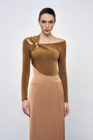 Brown Twinkle Knit Dress by EEGEN STUDIO, a cozy gown featuring a textured knit fabric and elegant design.