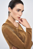 Brown Twinkle Knit Dress by EEGEN Studio, elegant gown with shimmering knit fabric, styled with a relaxed fit and soft texture.