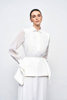 White crinkle chiffon maxi dress by EEGEN STUDIO featuring flowing fabric and a relaxed, elegant silhouette.