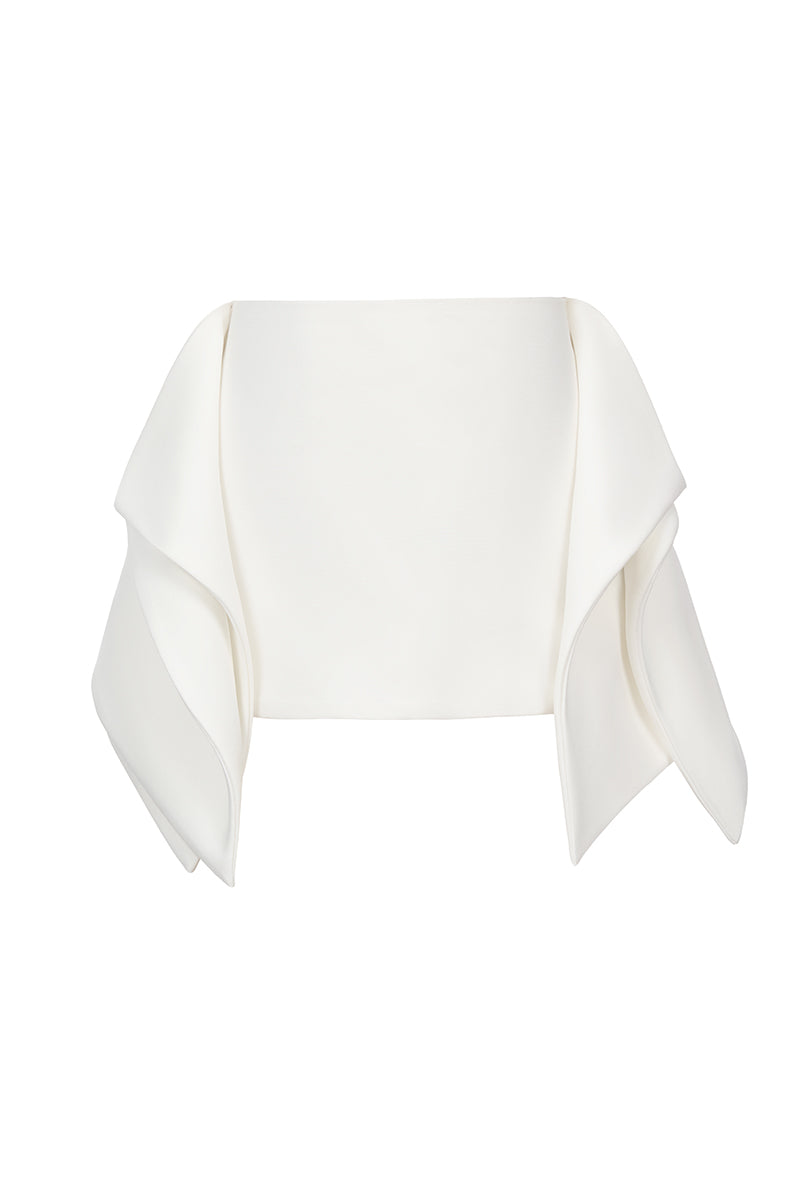 White crinkle chiffon maxi dress by EEGEN STUDIO featuring flowing fabric and elegant design, displayed on a hanger.