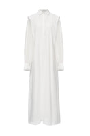 White crinkle chiffon maxi dress by EEGEN STUDIO, flowing fabric with a relaxed, elegant fit perfect for summer or special occasions.