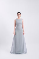 Gray Floss Sheer Silk maxi dress by EEGEN STUDIO, flowing design with lightweight, semi-transparent fabric and elegant silhouette.