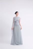 Gray FLOSS SHEER SILK maxi dress by EEGEN STUDIO, featuring lightweight, flowing fabric and elegant design.