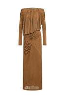 Seraphine brown maxi dress by EeGen Studio featuring flowing fabric and elegant design, perfect for casual or formal occasions.
