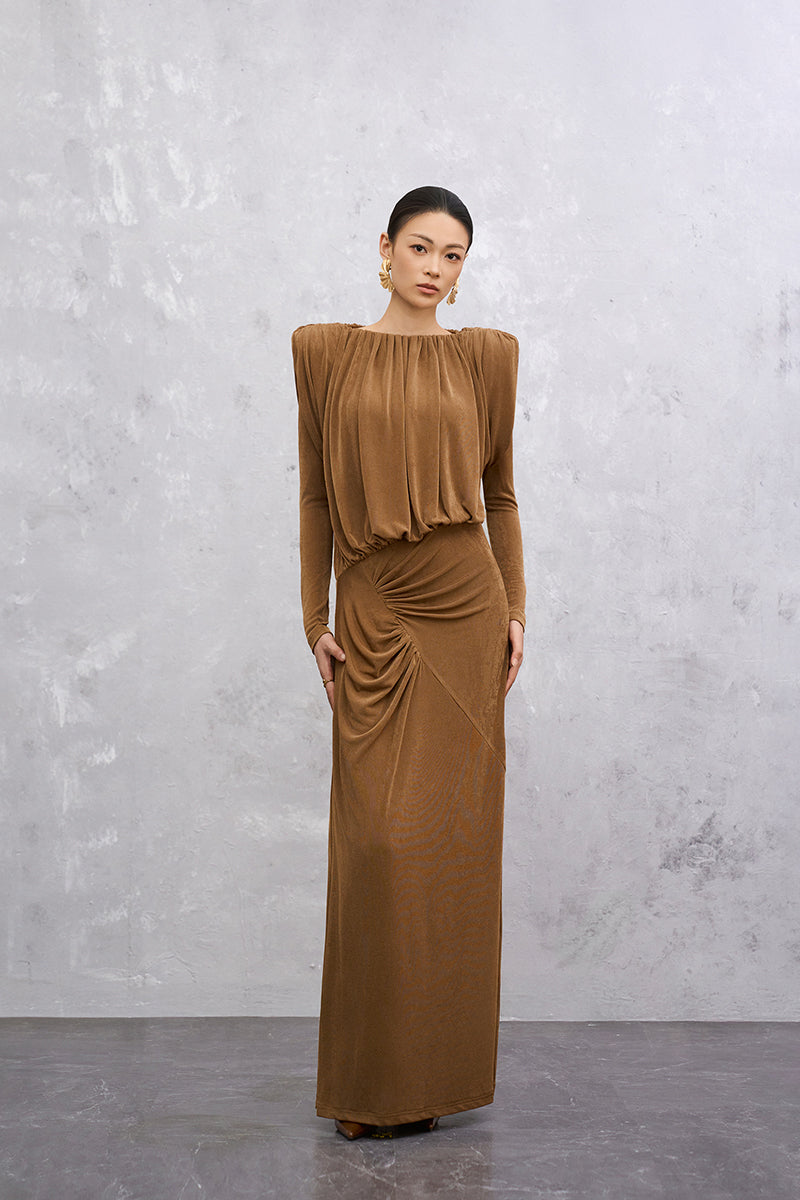 seraphine formal dress Seraphine Backless Tie Bodycon Maxi Gown | Brown