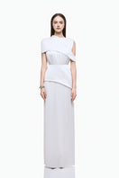 Elegant white taffeta silk gown by EEGEN STUDIO with flowing fabric and intricate detailing, perfect for formal occasions.