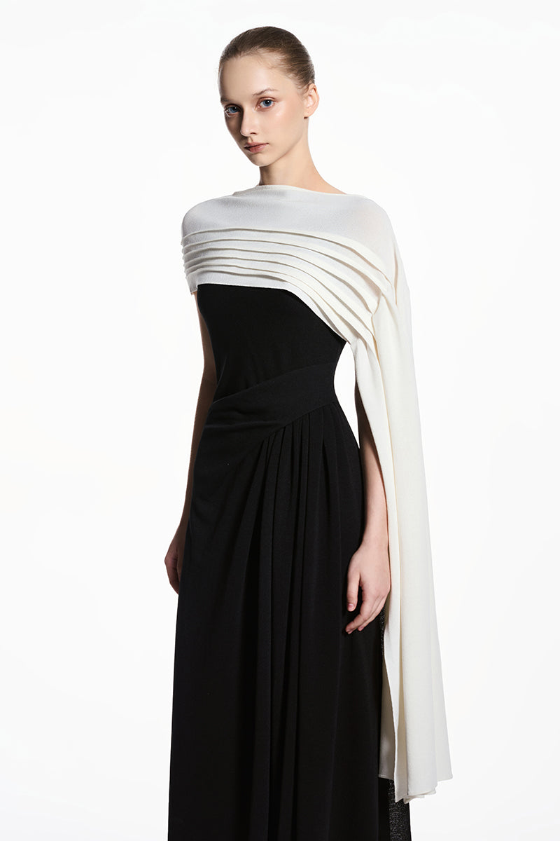 Black and white spandex light knit maxi dress by EEGEN STUDIO, featuring a fitted silhouette and stylish design.