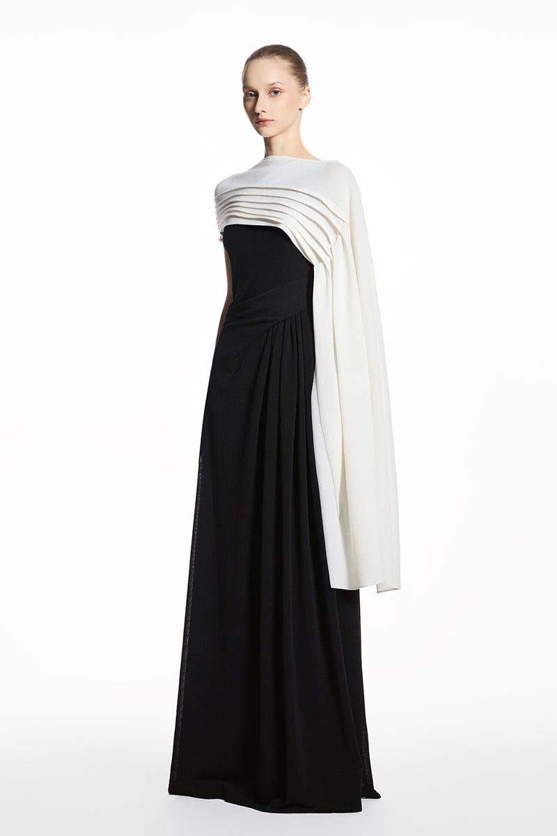 Black and white spandex knit maxi dress by EEGEN STUDIO, featuring a fitted silhouette and stylish design.
