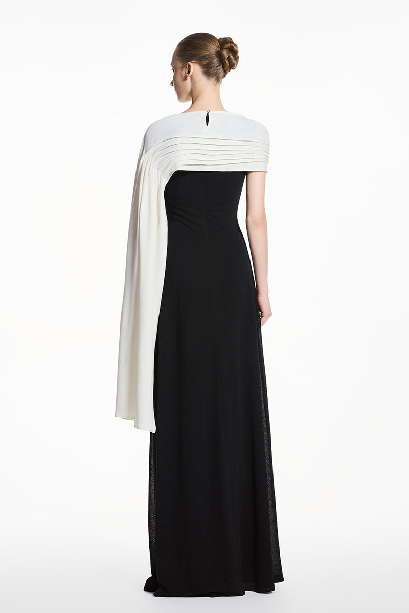 Black and white spandex light knit maxi dress by EEGEN STUDIO, featuring a fitted silhouette and stylish pattern.