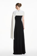 Black and white spandex light knit gown by EEGEN Studio, featuring a sleek, fitted design and elegant long sleeves.