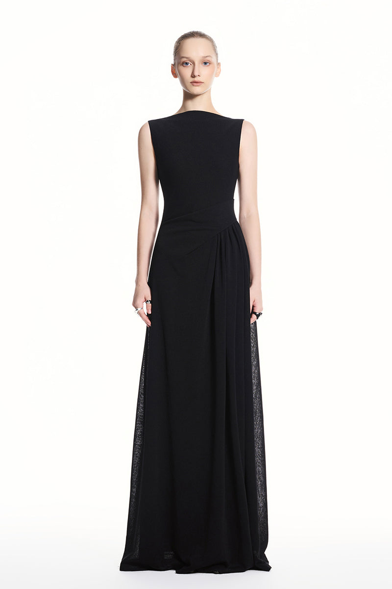 Black and white spandex knit maxi dress by EEGEN STUDIO, featuring a fitted silhouette and stylish pattern.