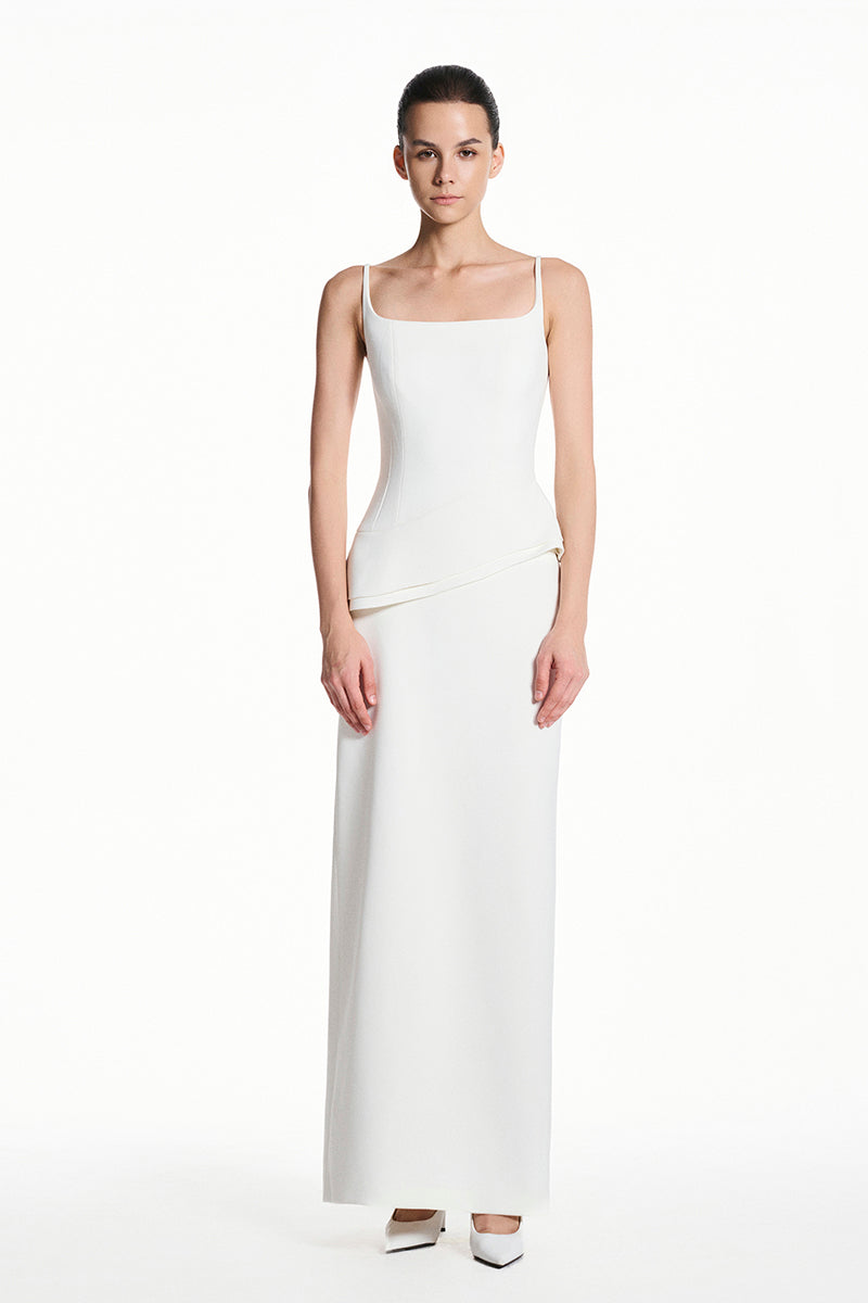white spandex dress Women's Aeris A-line Asymmetric Neck Ankle Length S/M/L/XL/Customize MEAN BLVD White / L perfect for sophisticated occasions White Khloe Kardashian Long Sleeve