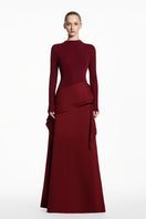Red spandex jersey gown by EEGEN STUDIO, featuring a fitted silhouette and elegant design, shown on a model.