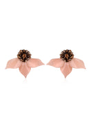 A pair of Aidan & Ice Dew Dot Peach earrings featuring peach-colored drop earrings with a sleek, modern design.