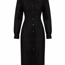 Black wool midi dress by UNDRESS, featuring a sleek, fitted silhouette and elegant design, shown on a model.