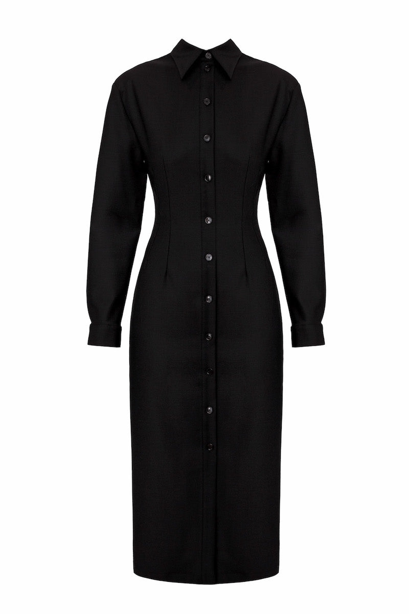 UNDRESS EDITH Black WOOL MIDI DRESS IN Black