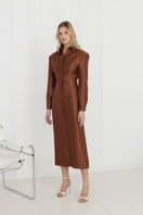 Brown fitted midi shirt dress by UNDRESS, featuring a tailored silhouette and classic collar.