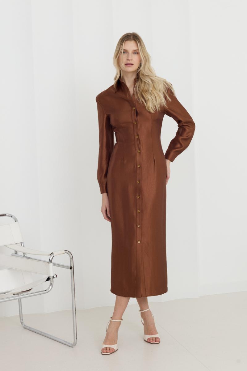 EDITH BROWN FITTED MIDI SHIRT DRESS | CULT MIA | UNDRESS EDITH BROWN FITTED MIDI SHIRT DRESS | CULT MIA | UNDRESS
