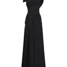 Black spandex knit maxi dress by EEGEN STUDIO, featuring a fitted silhouette and long sleeves, perfect for elegant casual wear.