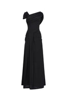 Black spandex knit maxi dress by EEGEN STUDIO, featuring a fitted silhouette and long sleeves, perfect for elegant casual wear.