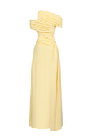 Yellow spandex knit gown by EEGEN STUDIO, featuring a fitted silhouette and lightweight, stretchy fabric.