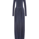 Gray light twinkle jersey spandex gown by EEGEN STUDIO featuring a fitted silhouette and subtle shimmering fabric.