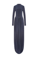 Gray light twinkle jersey spandex gown by EEGEN STUDIO featuring a fitted silhouette and subtle shimmering fabric.