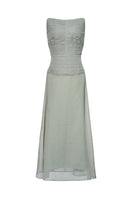 Gray Floss Sheer Silk Maxi Dress by EEGEN STUDIO, flowing fabric with elegant, lightweight design for sophisticated style.