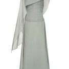 Gray Floss Sheer Silk Maxi Dress by EEGEN STUDIO, flowing fabric with elegant silhouette and subtle sheen.
