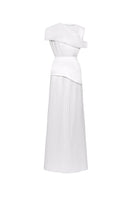 White taffeta silk gown by EEGEN STUDIO, showcasing elegant fabric and classic design, perfect for formal occasions.