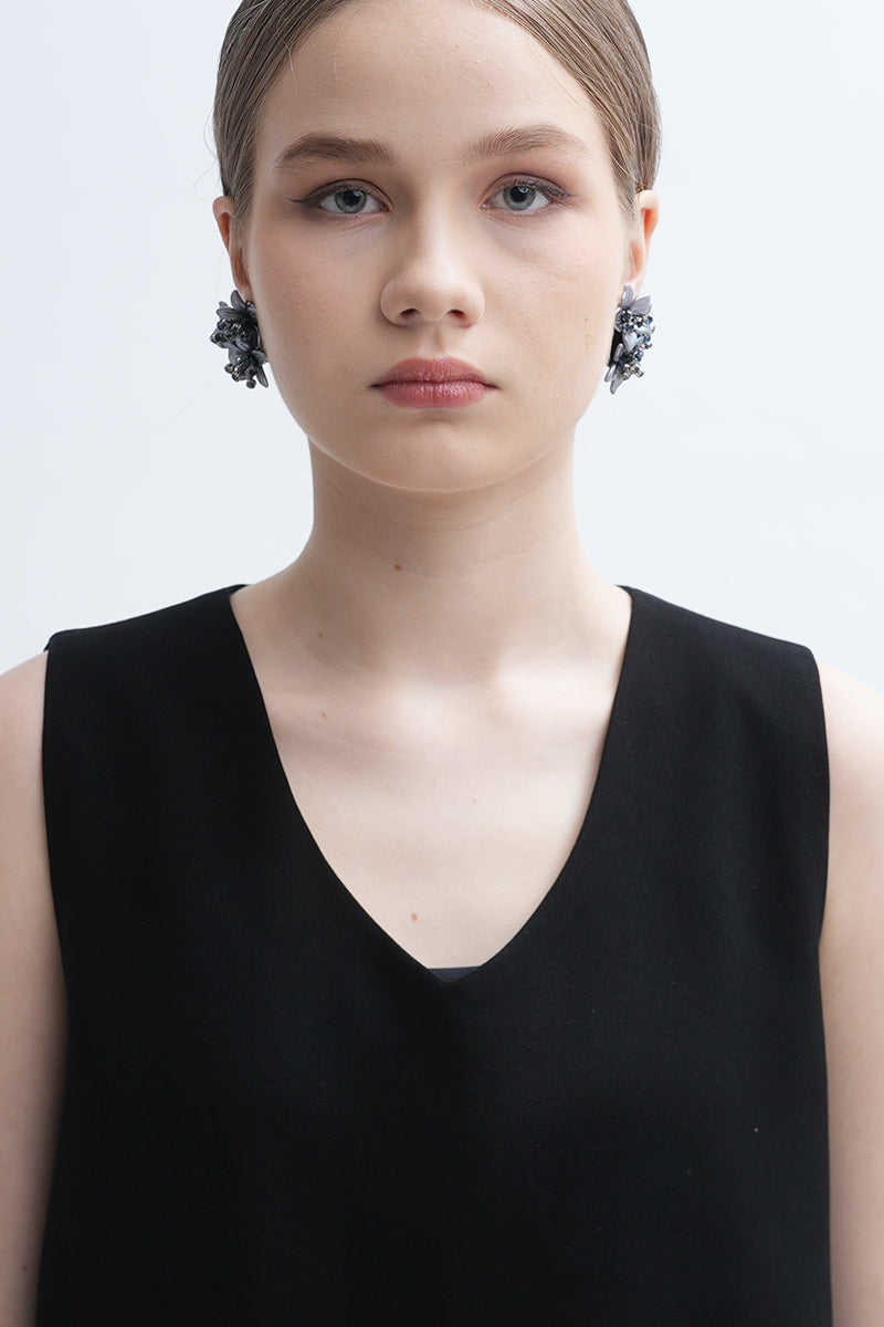 Gray Greta earrings by Aidan & Ice featuring elegant, minimalist design with sleek gray finish and subtle dangle style.