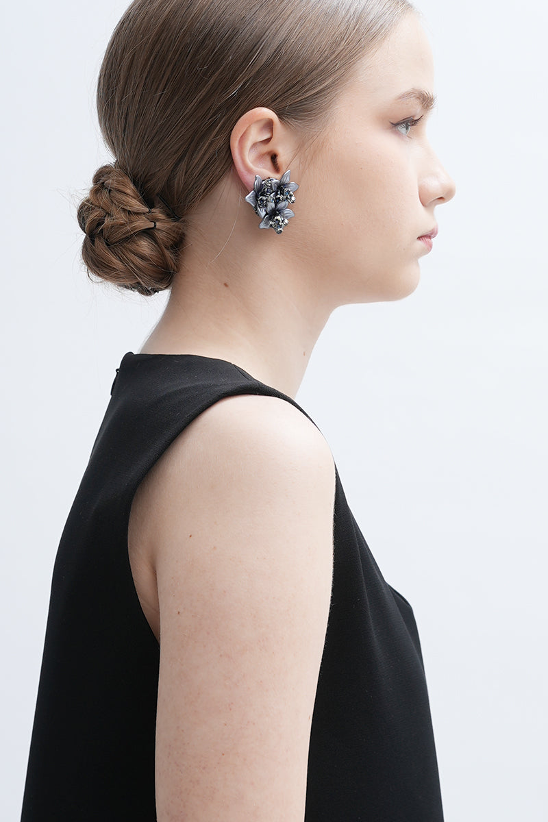 Gray Greta earrings from Aidan & Ice featuring elegant design, displayed on a neutral background.