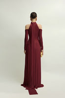 Elegant burgundy EIRA gown by Jenny K Tran, flowing fabric and sophisticated design perfect for formal occasions.