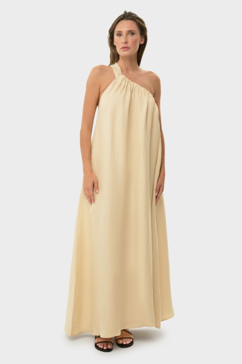 ELLA ONE SHOULDER DRESS IN CREME - CULT MIA