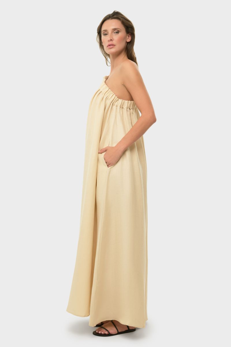 ELLA ONE SHOULDER DRESS IN CREME - CULT MIA